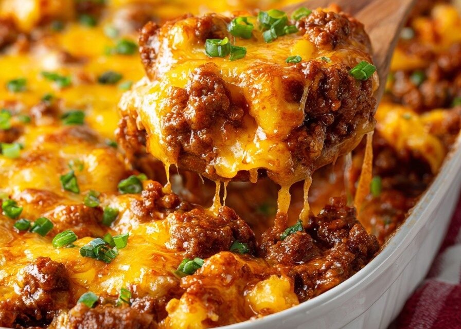 Cheesy Ground Beef Casserole finished dish