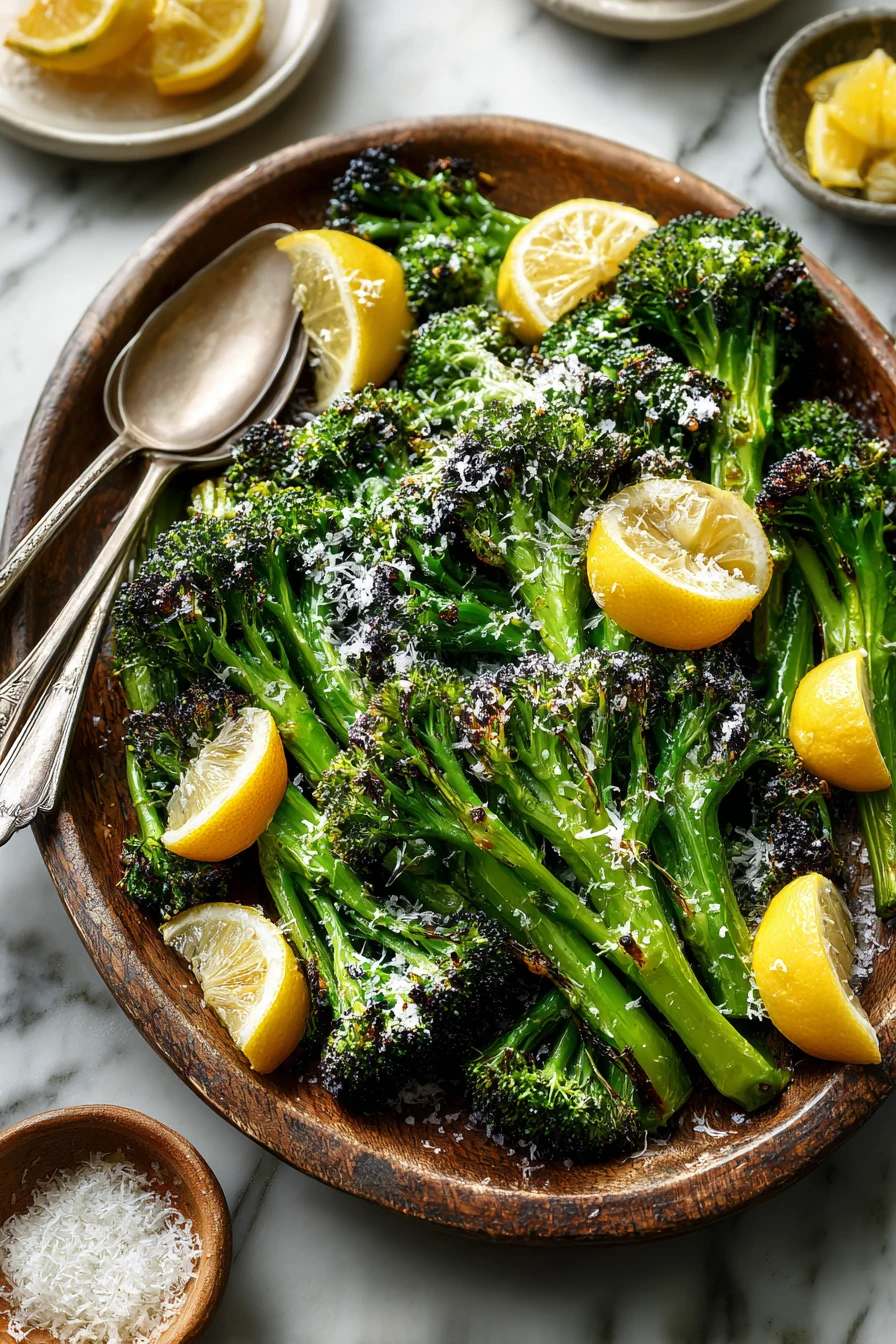 Garlic Parmesan Roasted Broccoli finished dish