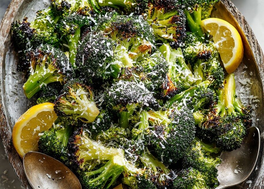 Garlic Parmesan Roasted Broccoli finished dish