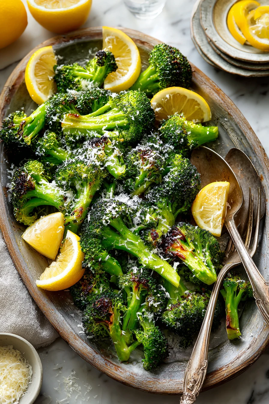 Garlic Parmesan Roasted Broccoli finished dish