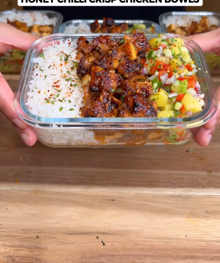 Honey Chilli Crisp Chicken Bowls: High protein Recipe