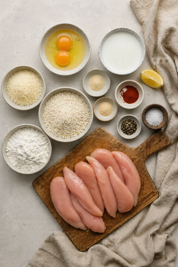 Ingredients for extra crispy air fryer chicken tenders