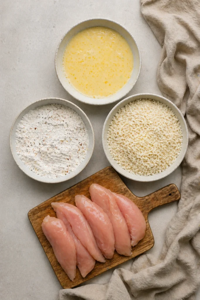 Patting chicken tenders dry before breading